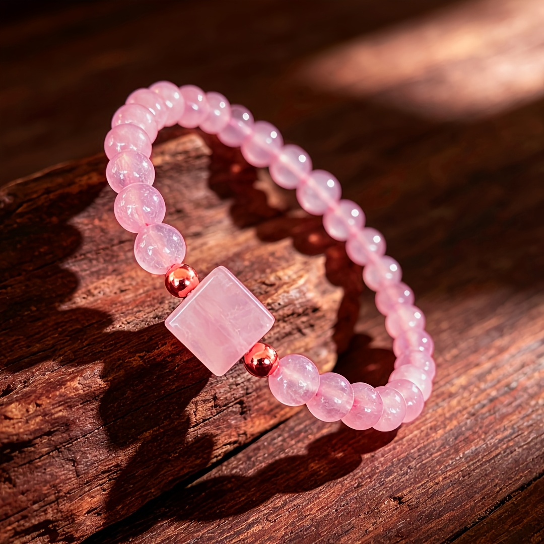 Natural Rose Quartz & Amethyst Bracelet, Adjustable Elastic Band